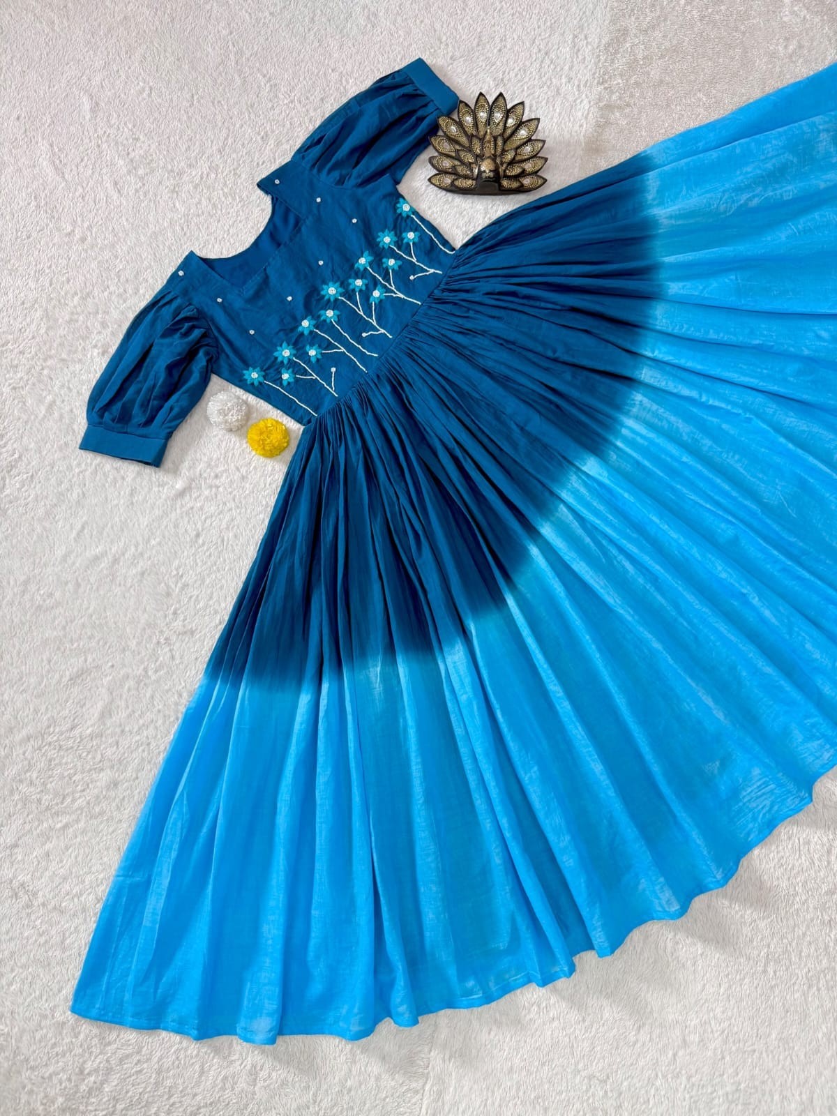 Soft Mul Cotton Ombre Gown with Pearl & Thread Handwork